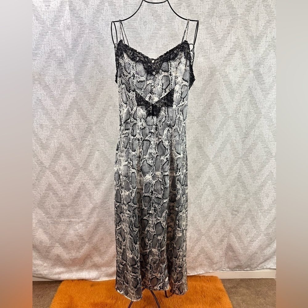 E.ssue snake print midi slip dress with lace trim size L